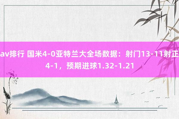 av排行 国米4-0亚特兰大全场数据：射门13-11射正4-1，预期进球1.32-1.21